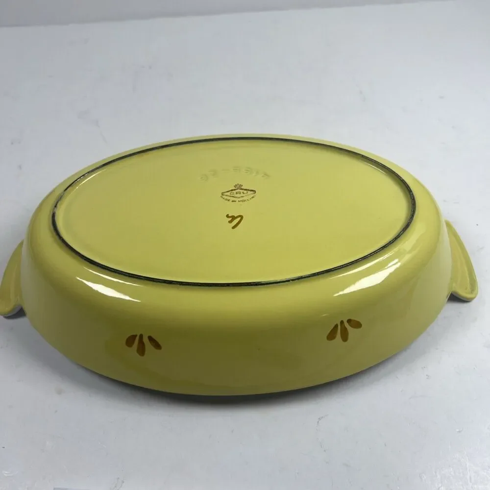 DRU Yellow Tulip Enamel Cast Iron Casserole Baking Dish 36 Holland Vintage